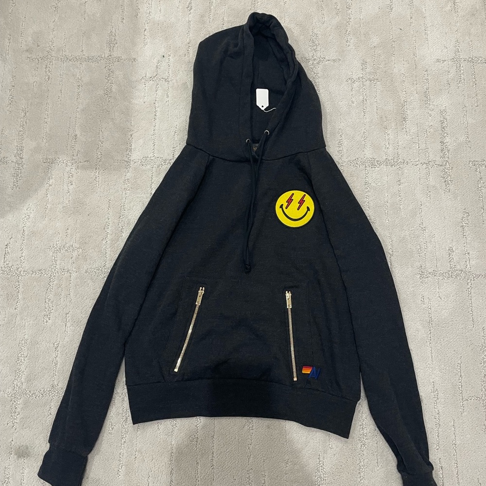 NWT Aviator Nation Bolt Smiley Embroidery Relaxed Pullover Hoodie